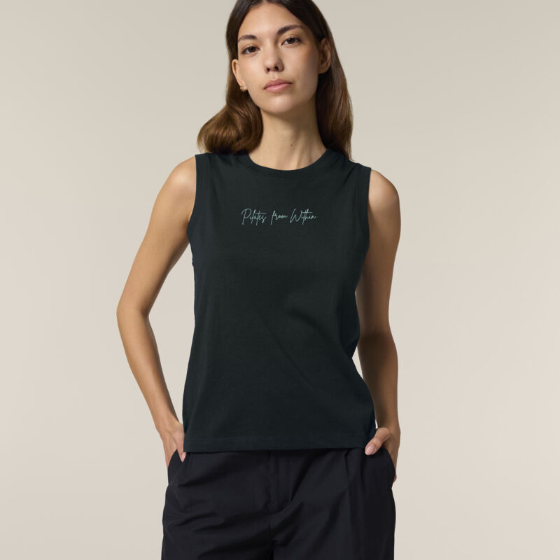 Organic cotton Pilates from within logo tank top with light blue text Thumbnail